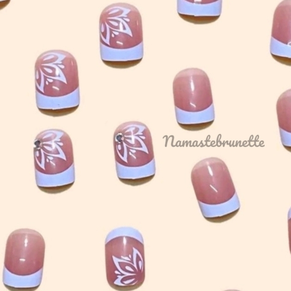 2/$16 Floral & Rhinestone French Manicure Press on Nails - Picture 6 of 17